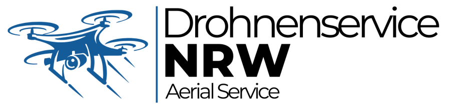 Logo Drohne mit vier Propellern und orangefarbenen Verzierungen.